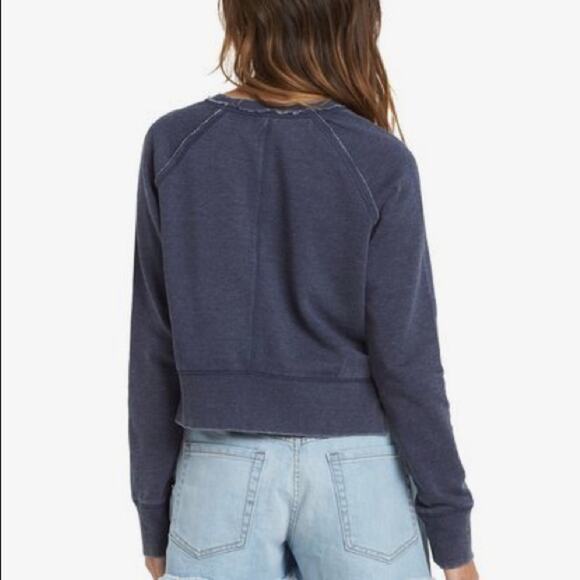 NWT Roxy Sweatshirt “Made Of Sunshine ” Blue Cropped Pullover Large - Picture 2 of 3